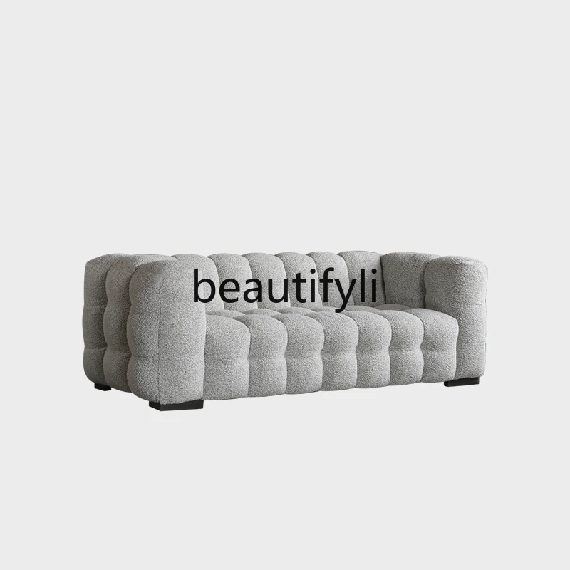 

Nordic marshmallow Italian minimalist fabric sofa French retro cream style three-person sofa