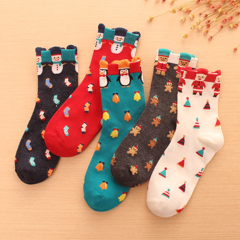 2023 New Cotton Christmas Socks Women Autumn Winter New Year Gift Santa Claus Christmas Tree Snow Elk  Happy Socks Cute Sock