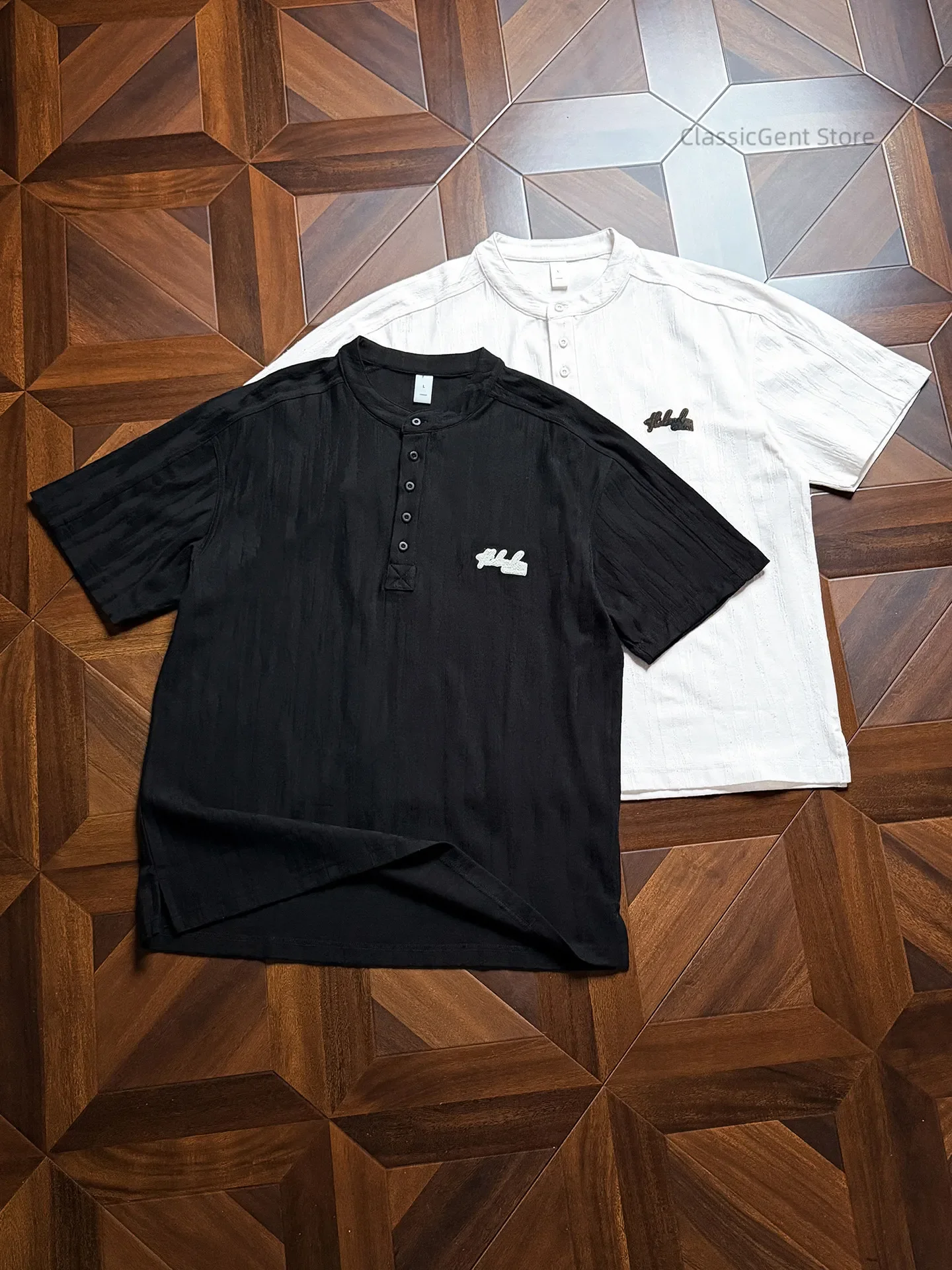 Vintage Henry style, textured bark jacquard cloth, breathable and sweat-absorbing 8.1OZ short-sleeved T-shirt
