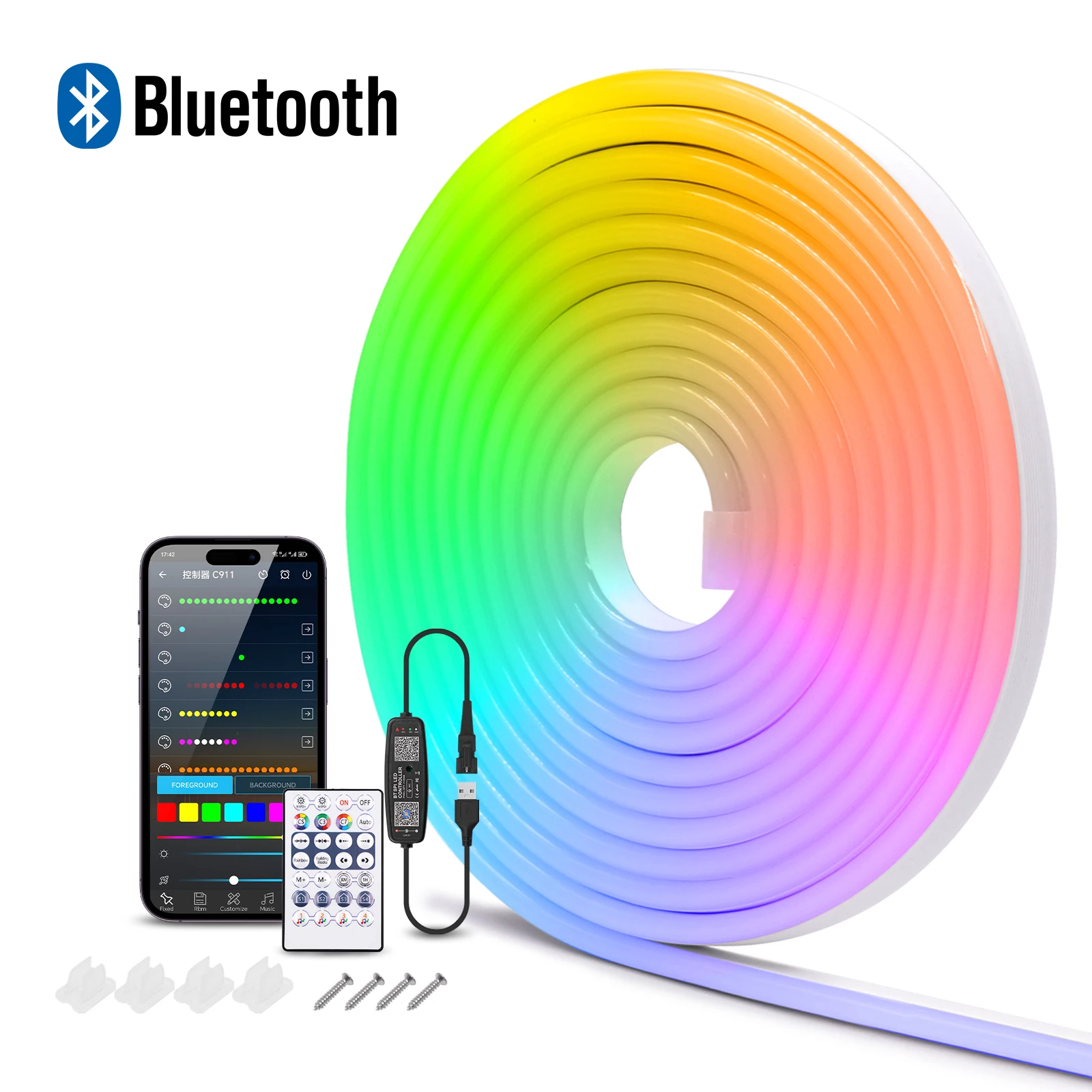 Bandes Lumineuses Néon LED Flexibles, USB WS2812B, 7x13mm, RVB, Bricolage, Pixel Adressable, Diode, Bande, Lampe, avec Bluetooth, Musique DiviIP67