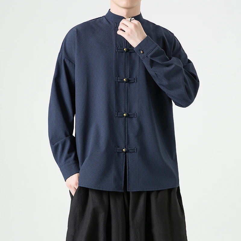 

New Chinese Style Long Sleeve Shirt Men's Wedding Banquet Dad Traditional Hanfu Tang Costume Spring Autumn Fashion Outerwear