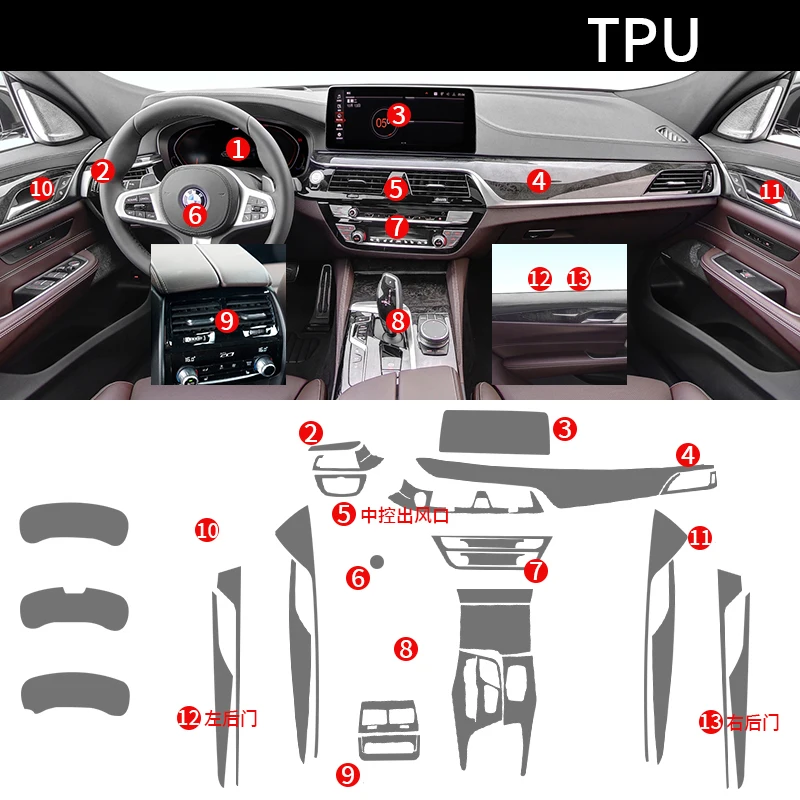 Tpu Transparent Film for BMW 6 Series GT 630 640 650 Car Interior Stickers Center Console Touch Screen Gear Door Windows Panel