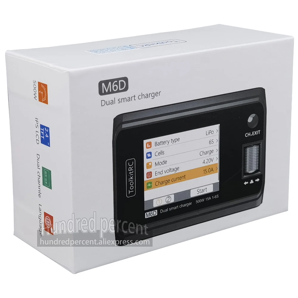 ToolkitRC M6D V3 Charger, 2-Channel, Balanced Voltage, Remote-Controlled Toy Model Lithium Battery, DC500W, 15A, 1-6S ISP Screen