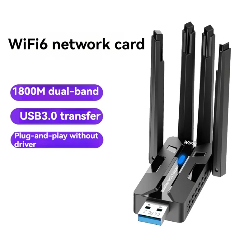 Ingenious-AX1800 Wifi6 1800Mbps محول بطاقة استقبال LAN اللاسلكية USB3.0 2.4Ghz 5Ghz ثنائي النطاق يدعم 4 X هوائيات