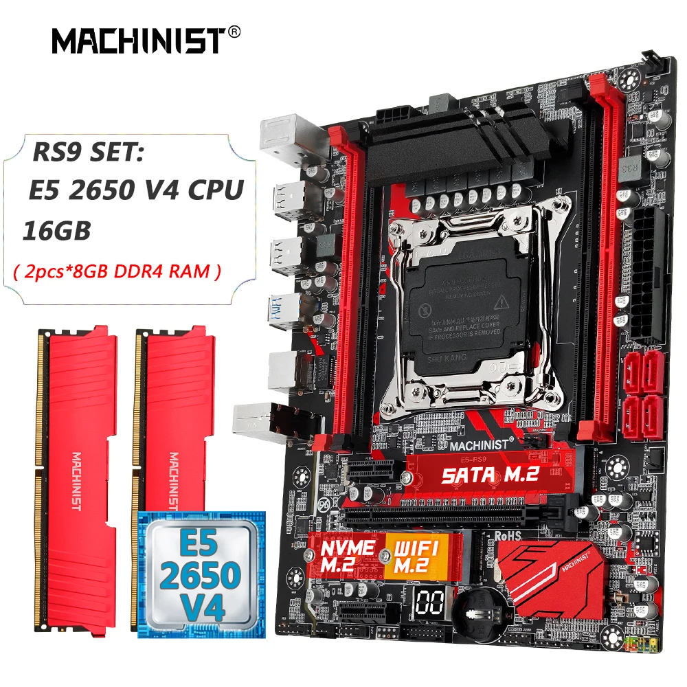 MACHINIST X99 Motherboard Combo Xeon kit E5 2650 V4 CPU LGA 2011-3 DDR4 2*8GB 2133MHz RAM Memory NVME M.2 WiFi Four Channel RS9