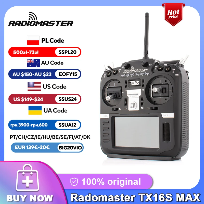 

TX16S Mark II Radio Controller (Mode 2) V4.0 Hall Gimbals ELRS / 4IN1 Support EdgeTX and OpenTX Remote Control Transmitter