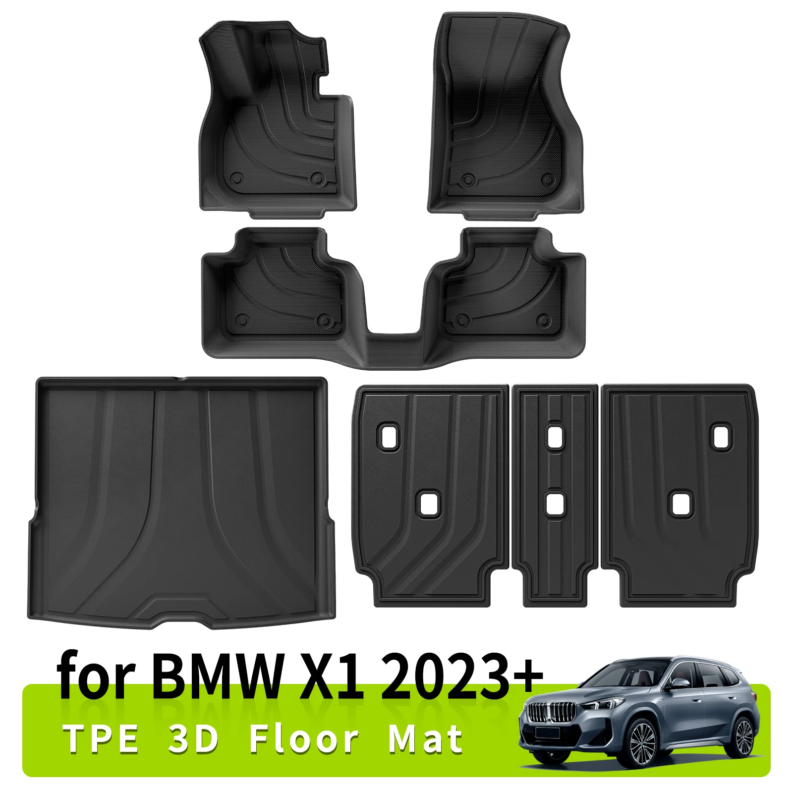 Car Floor Mats Trunk Pad for BMW X1 2023 2024 Waterproof Anti-Slip Pad 3D TPE Left Hand Driving