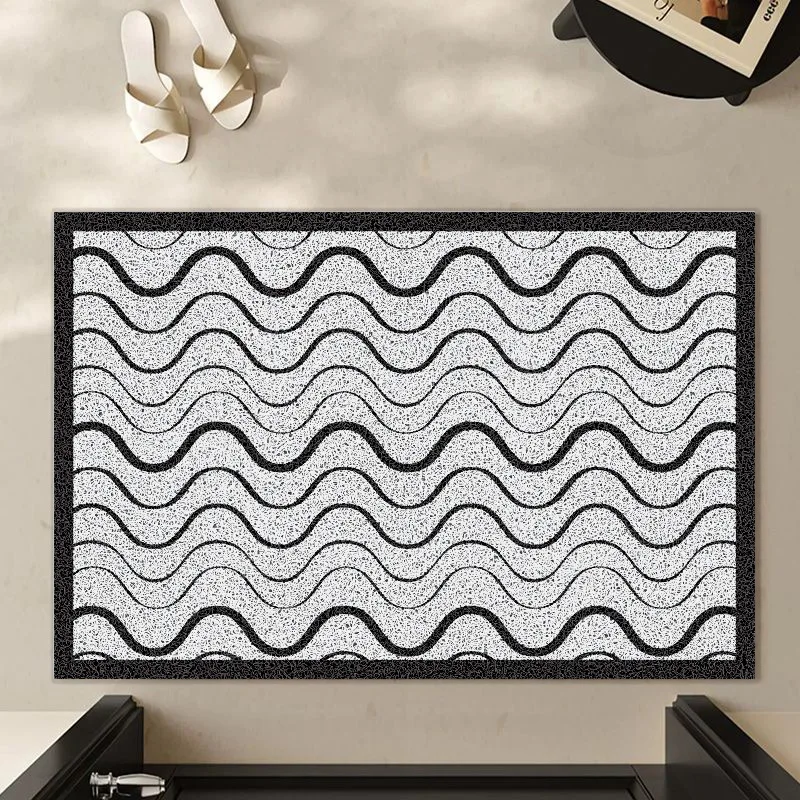 

Black And White Wavy Lines Wire Loop Dirt-Resistant Mat Simple Household Floor Entry Door Mat Bedroom Living Room Carpet