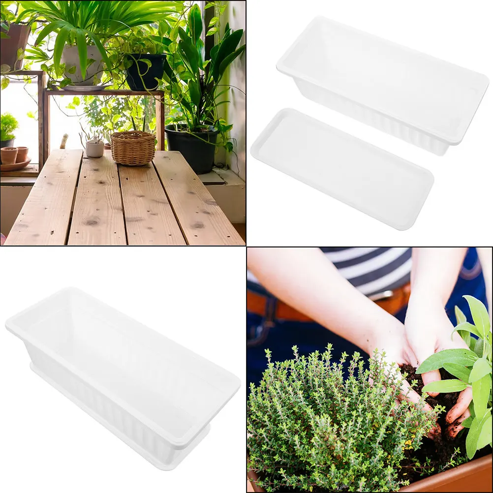 

3Sets Vegetable Flower Pots White Large Capacity Planter Indoor Outdoor Succulent Box with Tray Plastic Plant Pots Garden