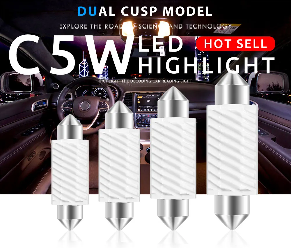 2pcs c5w c10w Interior lights CANBUS Car roof reading light Festoon 31mm 36mm 39mm 41mm LED License plate lamp Camping light 12V