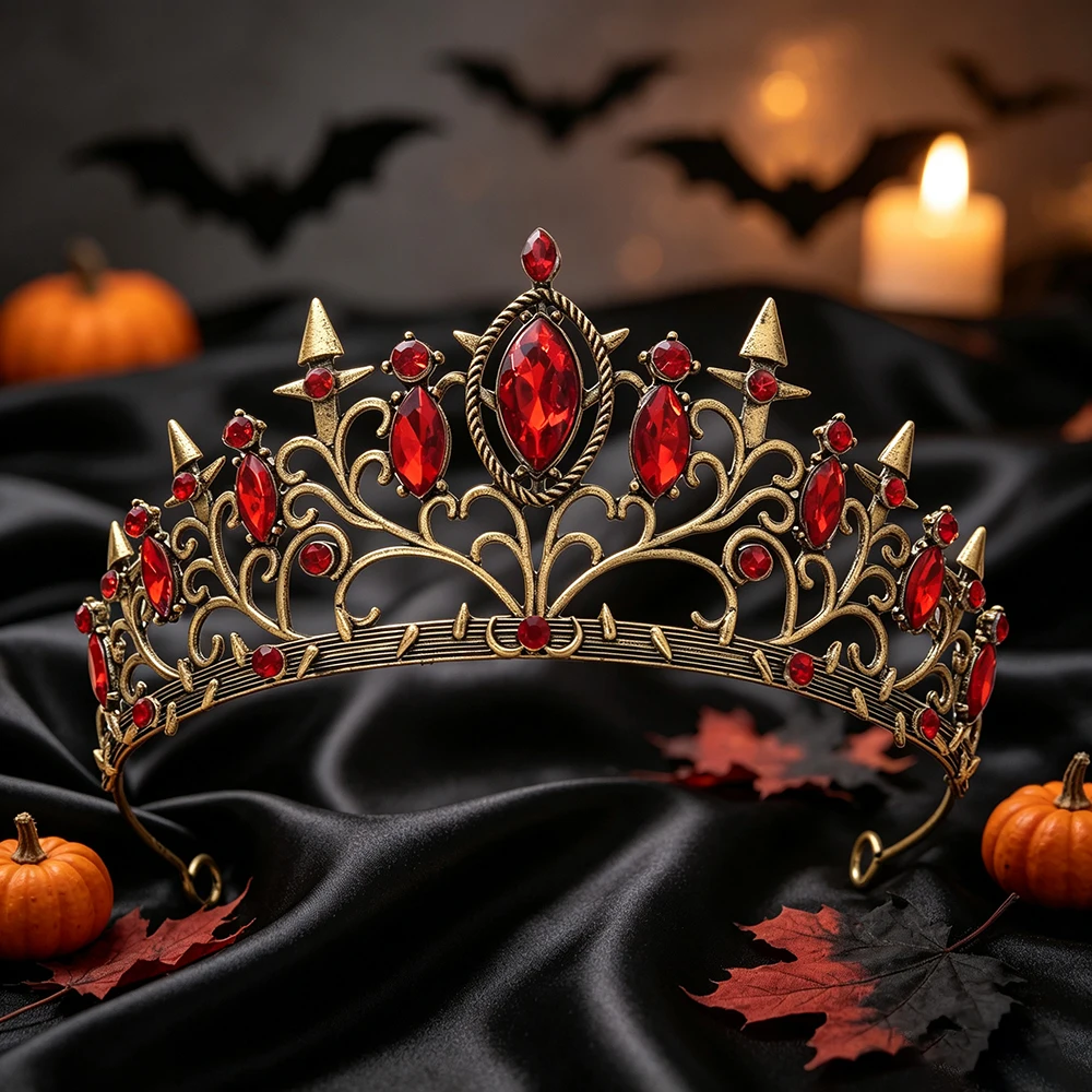 Vintage Crystal Tiara Crown Baroque Rhinestone Queen Headpiece Halloween Cosplay Wedding Party Costume Hair Accessories Headband view 5