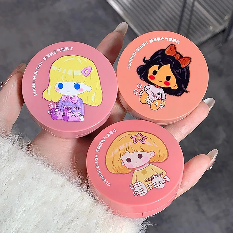 Girls Air Cushion Blush Cream Strawberry Face Blusher Natural Matte Cheek Tint Rouge Contour Mousse Blush With Sponge Puff