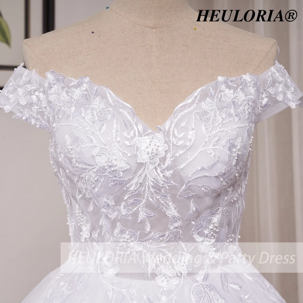 HEULORIA princess wedding dress off shoulder shinny skirt lace applique plus size white bride dress customize