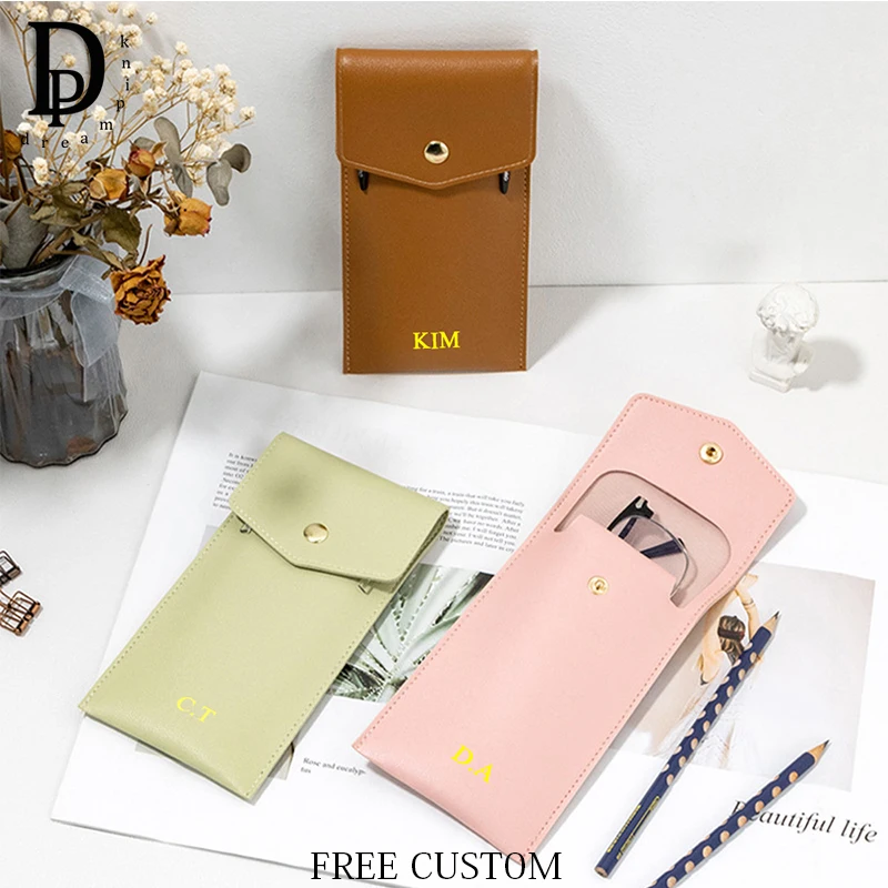 Fashion PU Leather Pen Case Custom Letters Business Pen Holder Portable Sunglasses Cosmetic Storage Bag  Personalized Cute Gift