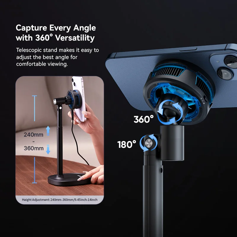 Ulanzi SK-10 Smartphone Wireless Charging Stand with Cooling Fan 360 Rotation Ballhead for Phone Gaming Livestreaming Vlogging