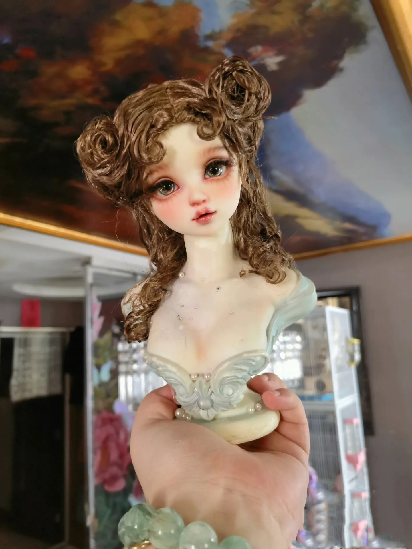 로얄 귀족 다크 브라운 램 롤 가발, 모조 모헤어 스타일링 헤어, 1/3 BJD 인형, 무료 배송