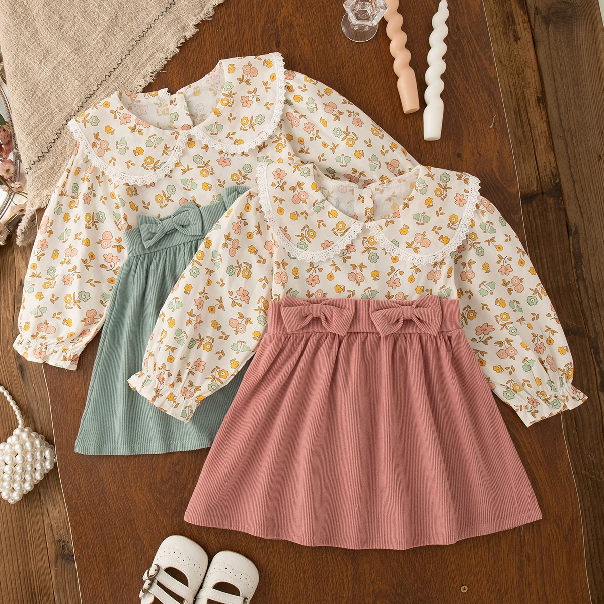 Spring/Autumn Girl Dress Sweet Floral Doll Collar Long Sleeve Princess Dress Rural Style Little Fresh Girl Daily Travel Dress