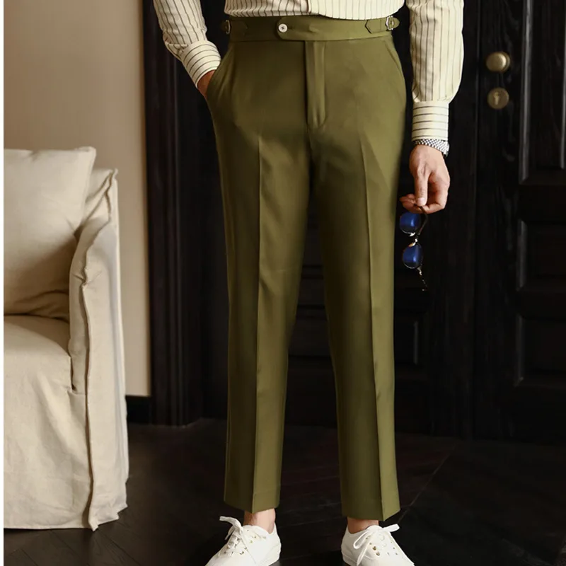 2023 Italian Mens Formal Pant Pantalones Hombre Dress Ankle Pants Men British High Waist Straight Pants Men Social Trousers Pant