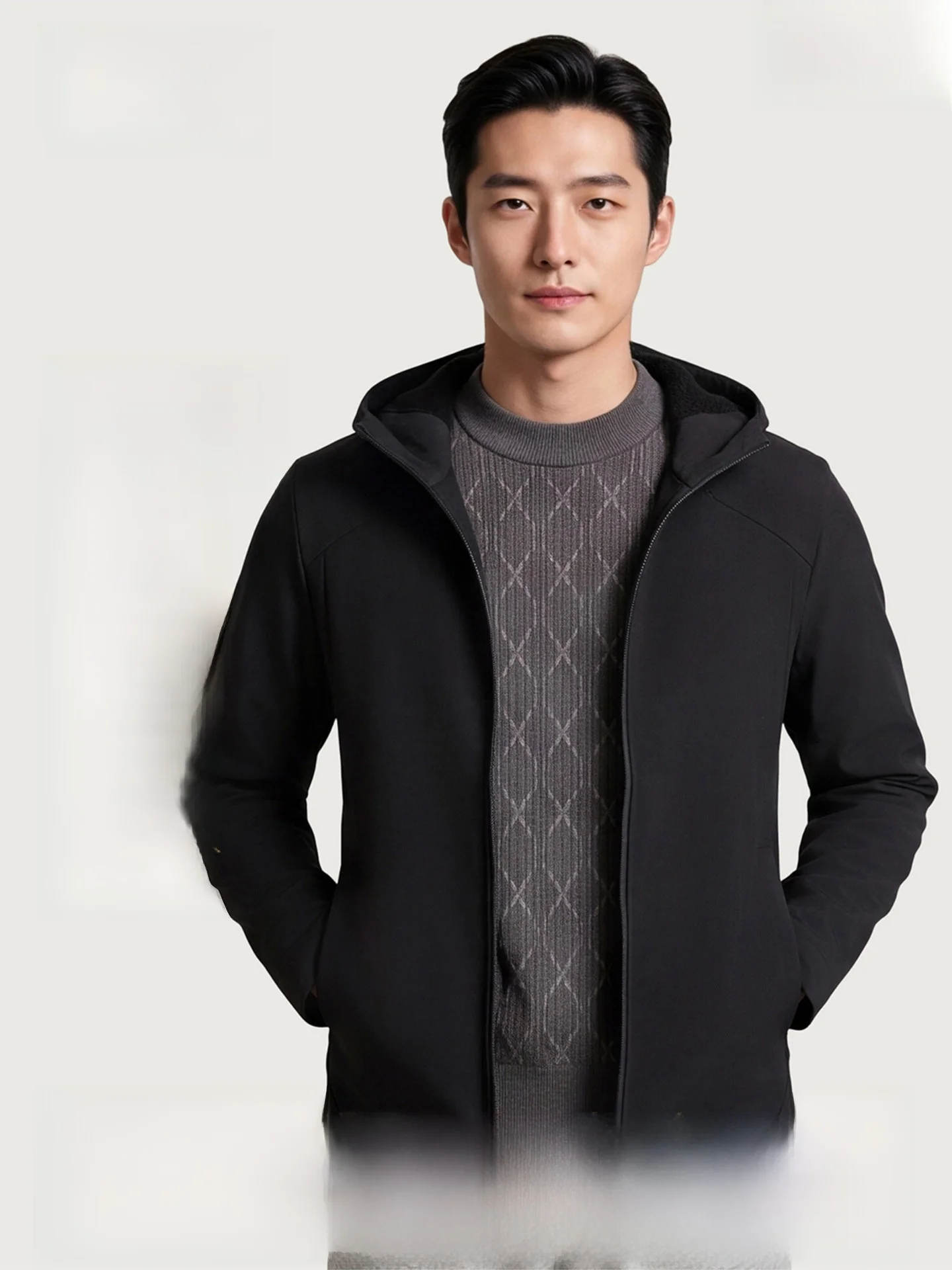 Hengyuanxiang Men's Hooded Jacket Casual Sportswear Windproof Outerwear Standard Fit Composite Fabric Fashion Urban Style
