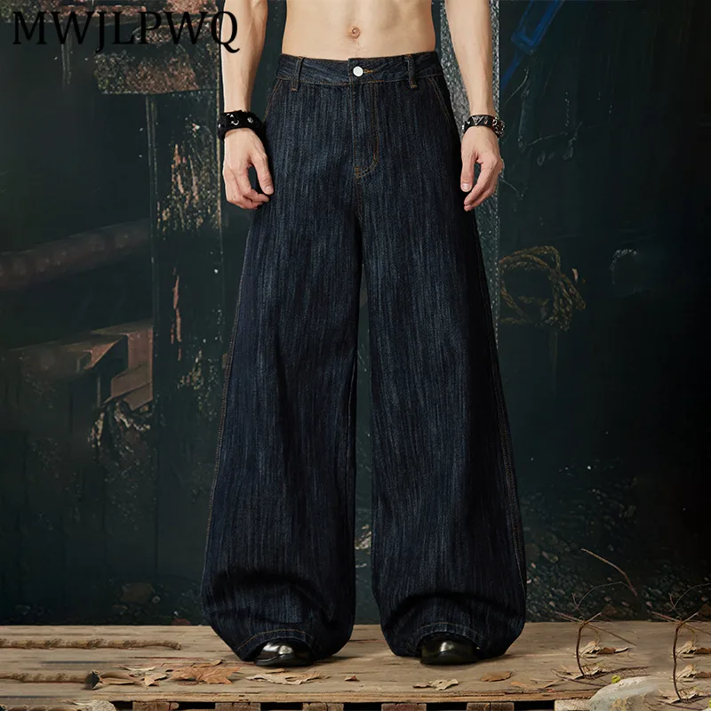 

MWJLPWQ Men's New Casual Versatile Vintage Washed Jeans Texture Design High Street Niched Loose Straight Wide-Leg Trousers 14156