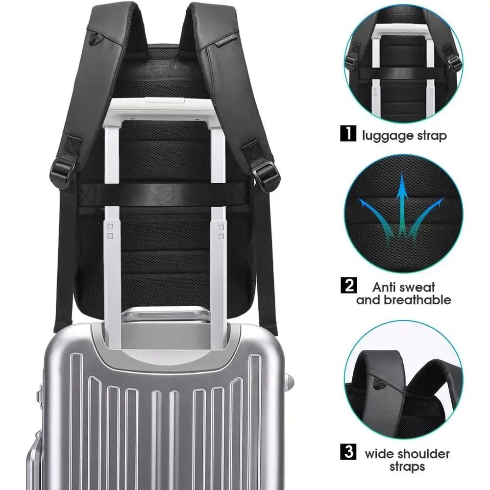 حقيبة ظهر بانج للأعمال، حقيبة ظهر للكمبيوتر المحمول مع منفذ شحن USB، حقائب ظهر نحيفة للأعمال تناسب أجهزة حتى 15.6 بوصة، حقيبة ظهر للسفر للرجال