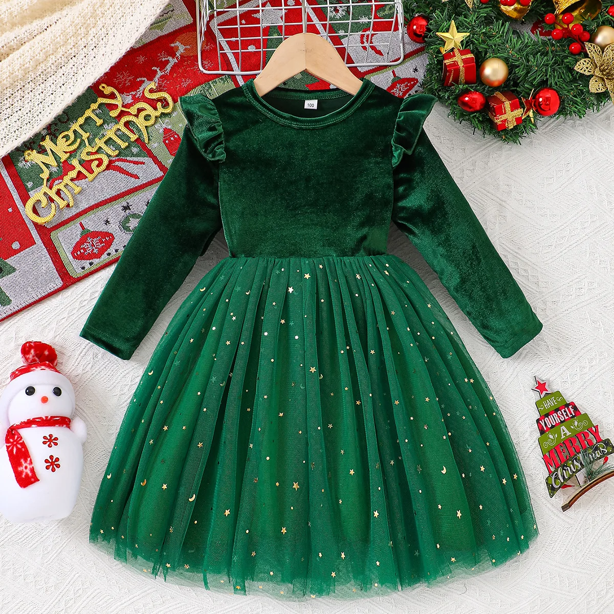 2026 Halloween Christmas Festival Carnival Party Gown Long Sleeve Cute Dress + Christmas Accessories Set Gift For Birthday Party