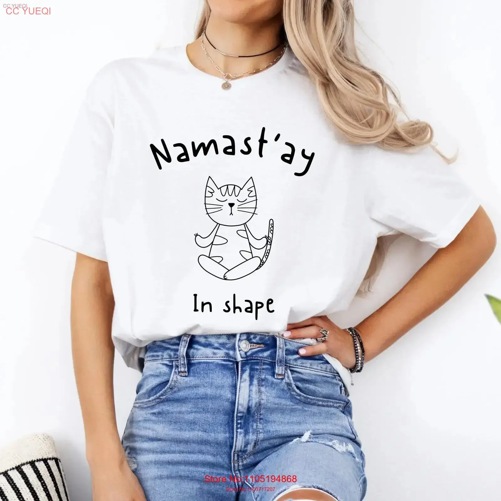Yoga Pilates T Shirt for women Cat Namaste exercise clothing funny gift lover meditation vintage Washed graphic streetwear Soft