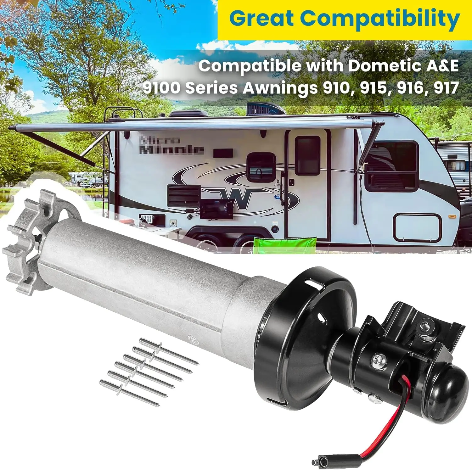 

Repalce for 3310423.209U Torsion Assembly Rh Black for 9100 Power Patio RV Awning Motor 12V DC Extension Drive 910 915 916 917