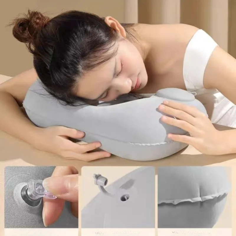 Press type inflatable U-pillow U-shaped airplane headrest Portable outdoor travel pillow Foldable neck pillow nap