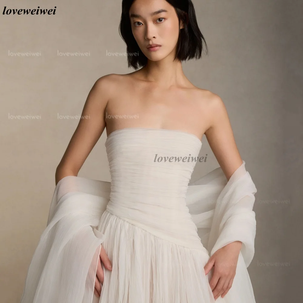 Strapless Simple Wedding Dress Customized A Line Tulle Modern Bride Dresses Bridal Gowns New Vestidos De Novia