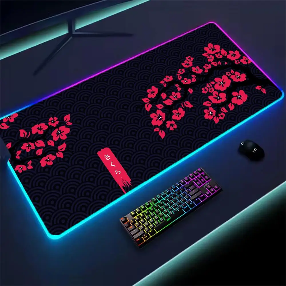 

RGB Сакура Пейзаж Коврик для мыши Япония Cherry Blossom Игровой нескользящий коврик для стола Светящийся коврик для клавиатуры Коврик для мыши Коврик для ноутбука с подсветкой