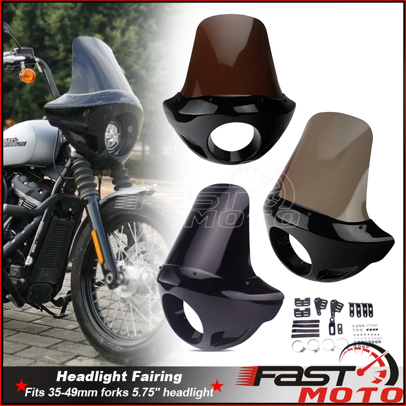 

For Harley Dyna Softail Sportster 883 1200 48 72 Cafe Racer Windshield Headlight Front Outer Fairing 5.75" Head Lamp Cowl Guard