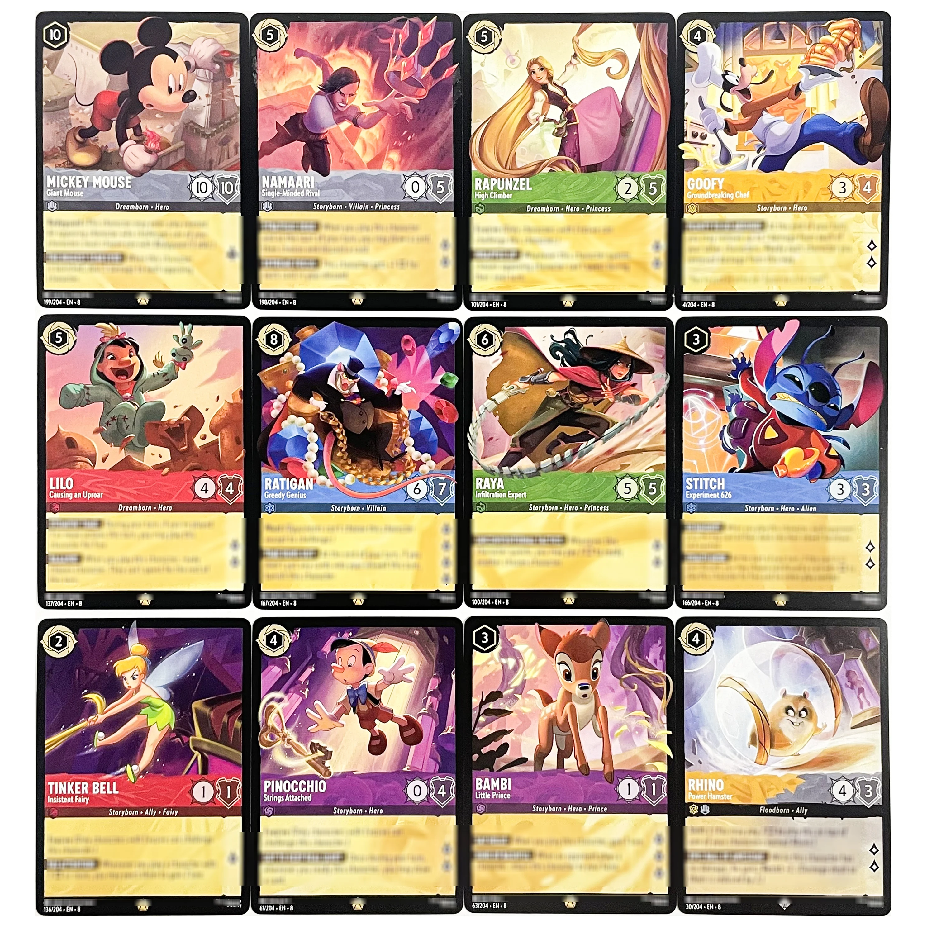 

PROXY Lorcana Chapter 8, легендарные фольгированные карты, STITCH RATIGAN RAPUNZEL NAMAARI RAYA GOOFY RHINO TCG, игровая коллекционная карта