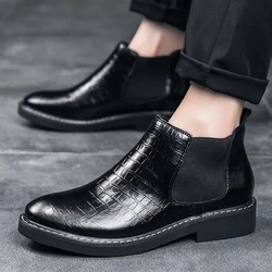 Stivali Chelsea in stile britannico da uomo scarpe eleganti a metà polpaccio stivaletti formali da lavoro Antumn Bota Masculina scarpe in pelle taglia 38-48