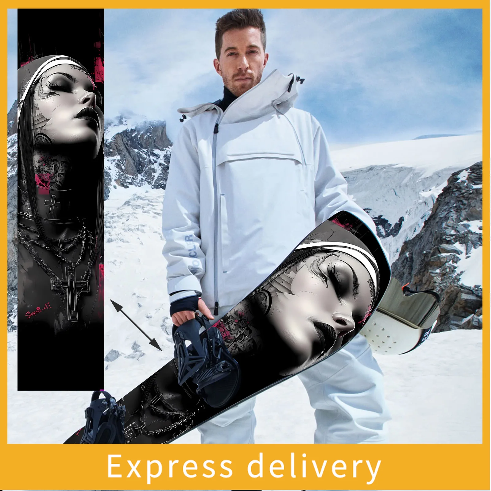 

1 piece, super cool dark style nun picture snowboard sticker, personalized pattern snowboard sticker, snowboard decoration
