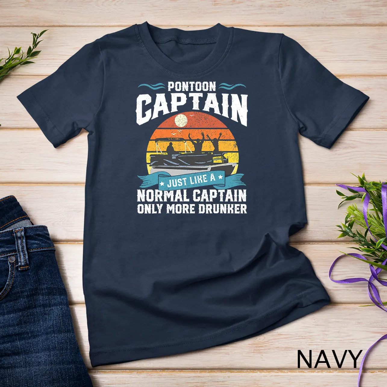 Summer Casual Fashion - Loose and Comfortable Top. Funny Boat Captain on A Boat Trip on The Lake. Beer Gift. Dad T-shirt.