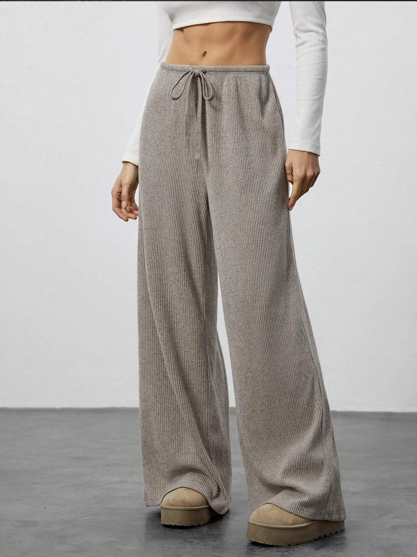 Women's Casual Drawstring Wide Leg Pants, Fashionable Four Seasons Loose Fit Trousers, Comfortable and Stylish Ladies' Bottoms