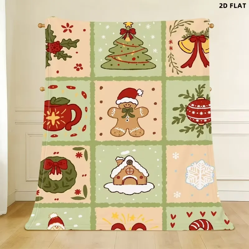 Gingerbread Man Candy Cane Christmas Throw Blanket Cute Star Print Soft Blanket for Sofa Bed Couch Travel Home Decor Holiday