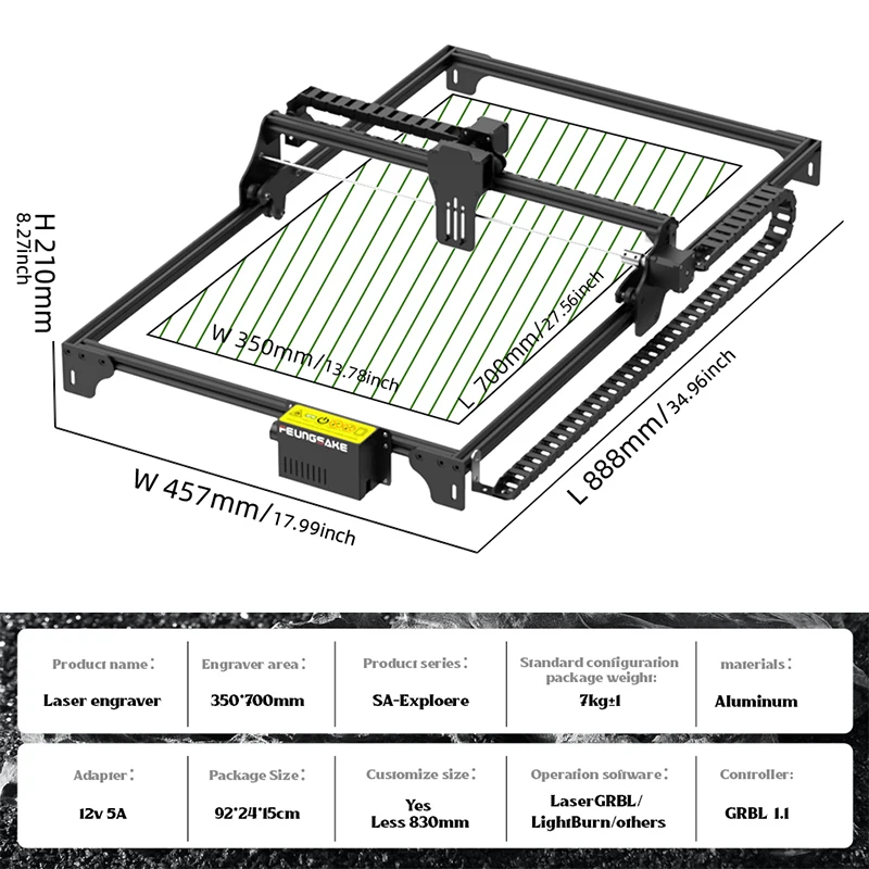 Laser Engraver Frame Parts Wood Cutter Laser Cutting Machine Frame Kit Grbl Control Board Working Area 350*700Mm