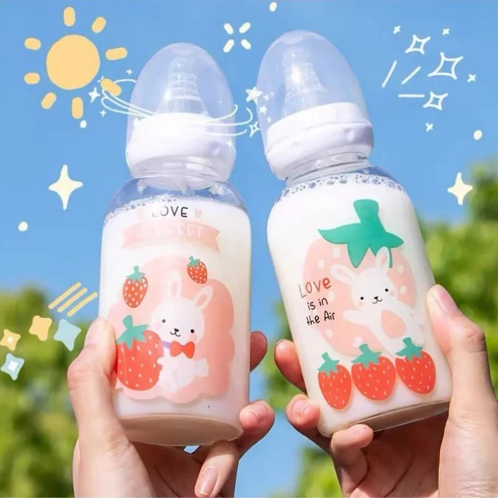 Creative Adult Pacifier Water Cups with Straw Lovely Daisy Glass Feeding Bottle Portable Kids Student  Kawaii Drinking Bottles