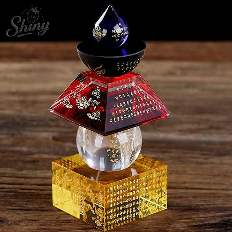 

Tibetan Suppliers Colored/Transparent 11.6cm Resin Retro Delicate 5 Wheels Design Stupa Buddhist Crafts sculpture
