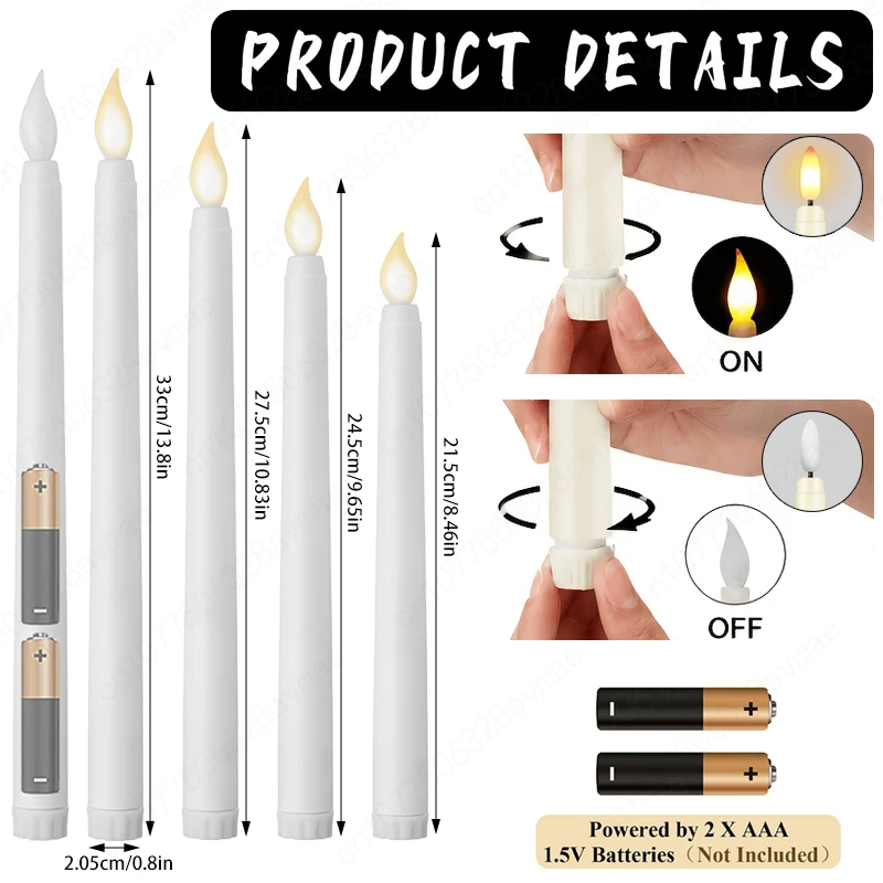 12-120Pcs Flameless LED Taper Candles Bulk Battery Operated Candles Flickering Fake Candles Halloween Christmas Wedding Decor view 6