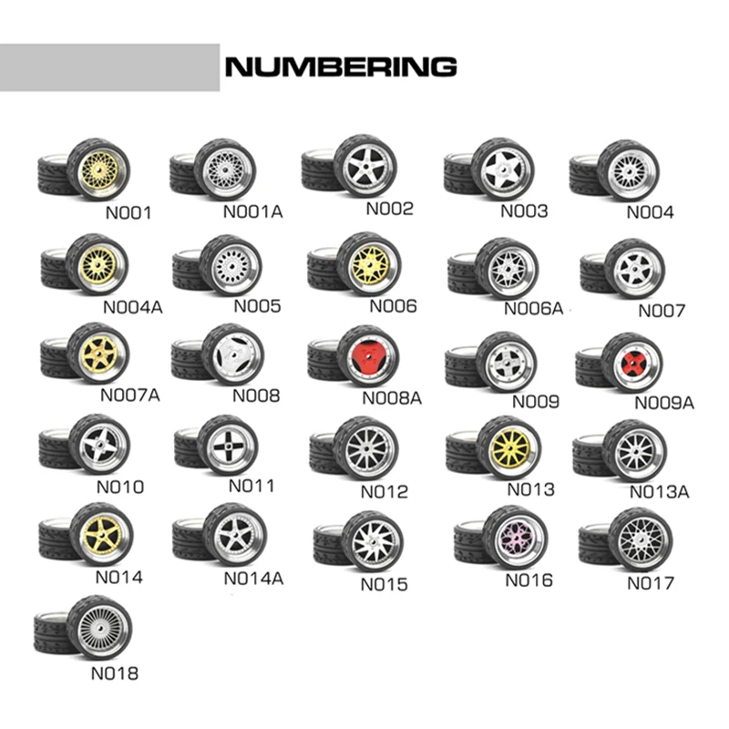 Carlomo 1/64 Wheels with Rubber Tires N-Class Part2 for Model Car Detail-up Accessories Sets Assembly Rims Hot Wheels