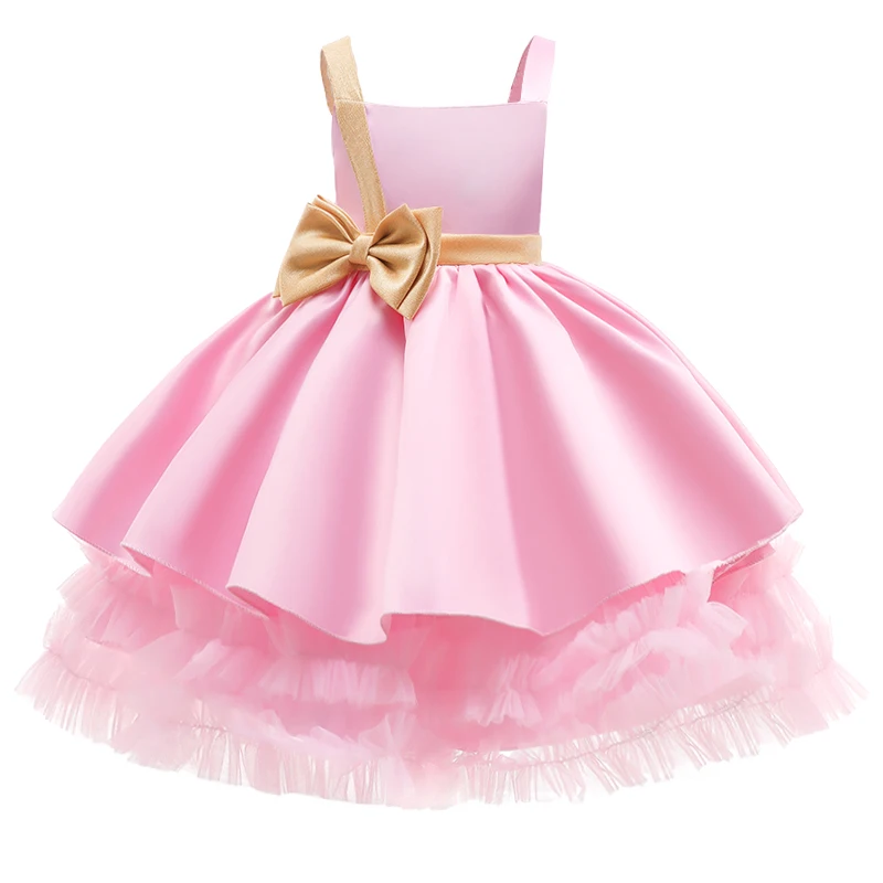 New Formal Kids Birthday Dress For Girl Children Costume Bow Princess Dresses Vestido Flower Girls Wedding Clothes 2-6 Year