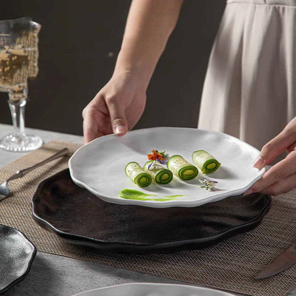 Frosted Ceramic Western Food Plate Flower Shape Vegetable Salad Platter Home Pasta Steak Dinner Disc Fruit Bread Dessert Dish