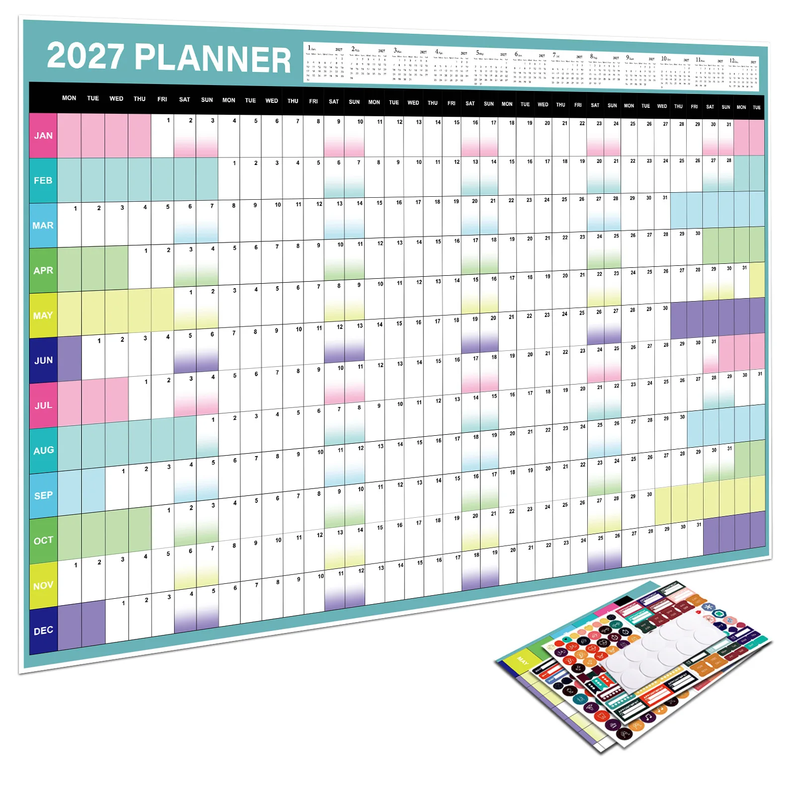 Calendar Wall 2027 New Yearly Daily Schedule Planner Sheet Paper 365 Day Plan Annual Hanging Planning Weekly Agenda Pad Month 12