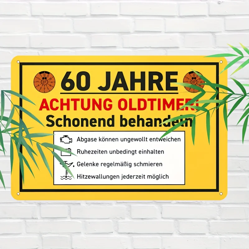 Vintage 60th Birthday Tin Sign - Retro Yellow with Bold Black Lettering, Durable Iron Metal,  Perfect Gift for Men Turning 60, P