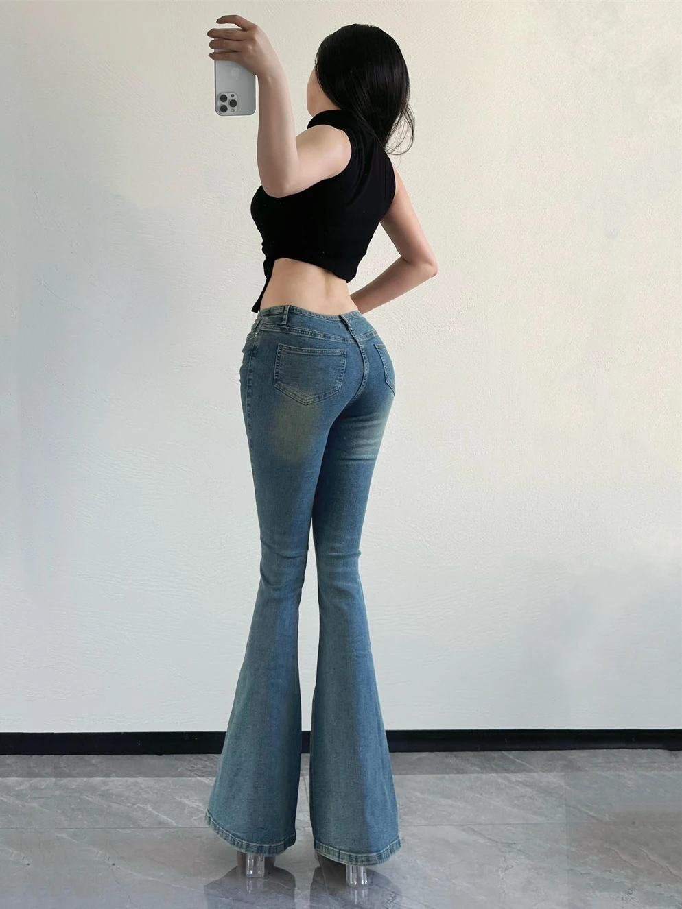 Retro Spicy Girl Slim Low Waist Split Fork Denim Bell Bottom Pants Women 2024 Summer Thin Style Lift Buttocks Long Pants WJ9S