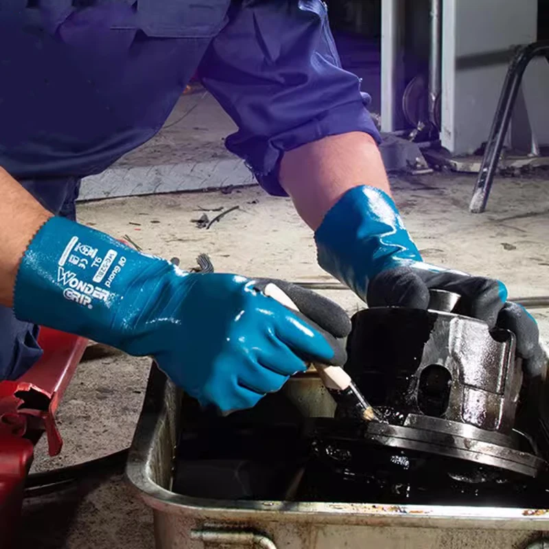 Oil Resistant Work Gloves Safety Nitrile Fully Dipped Long Cuff Gas Anti Biotic Slip Waterproof Acid-base Chemical Proof