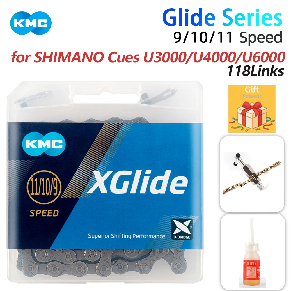 Cadena de bicicleta KMC XGlide para bicicleta de montaña/carretera, 9/10/11 velocidades, dedicada a grupos Shimano Cues U3000/U4000/U6000